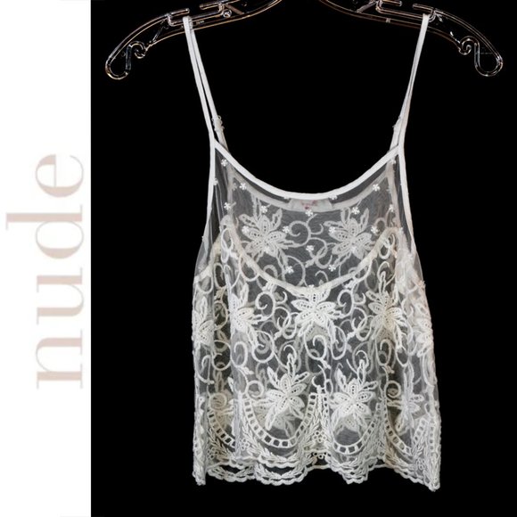 NUDE Other - Nude Brand Embroidered Sheer Cami White Sz S